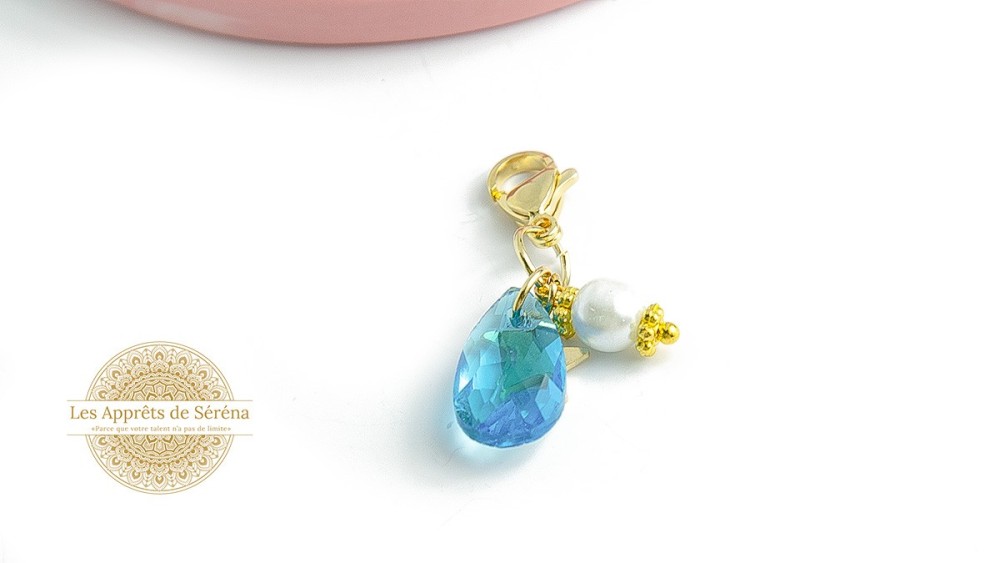Pendentif goutte acier inoxydable doré et verre à facettes