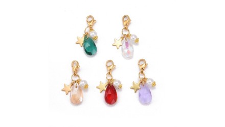 Pendentif goutte acier inoxydable doré et verre à facettes