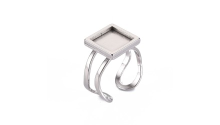 Bague support carré cabochon 10x10mm en acier inoxydable argent