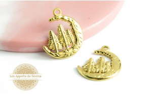 Pendentif demi lune et sapin en acier inoxydable plaqué or 18K