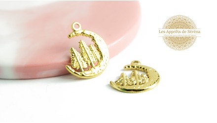 Pendentif demi lune et sapin en acier inoxydable plaqué or 18K