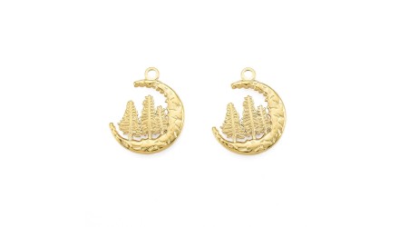 Pendentif demi lune et sapin en acier inoxydable plaqué or 18K