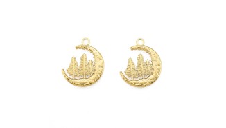 Pendentif demi lune et sapin en acier inoxydable plaqué or 18K