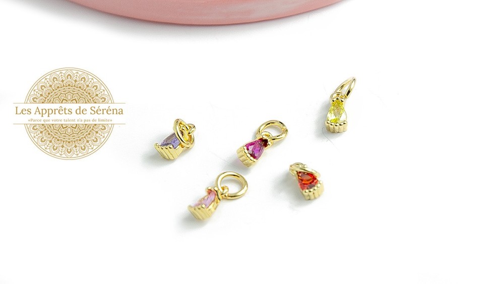 Mini pendentif goutte laiton et zircon 8mm
