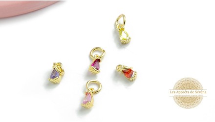 Mini pendentif goutte laiton et zircon 8mm