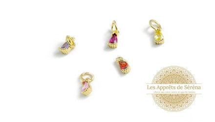 Mini pendentif goutte laiton et zircon 8mm