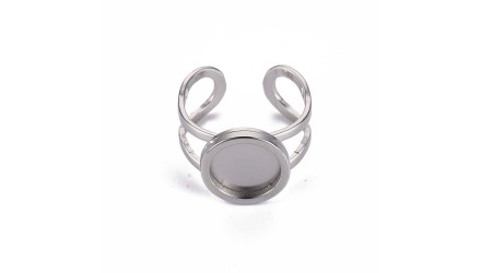Bague support cabochon 10mm en acier inoxydable argent