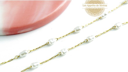 copy of Chaîne perlée en laiton doré et perles blanches