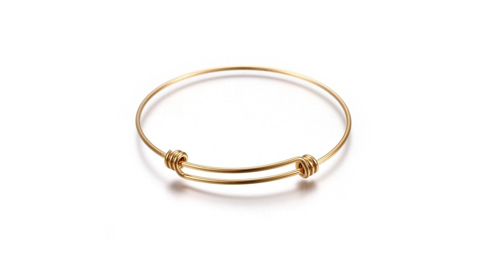 Bracelet jonc ajustable en acier plaqué or 8K