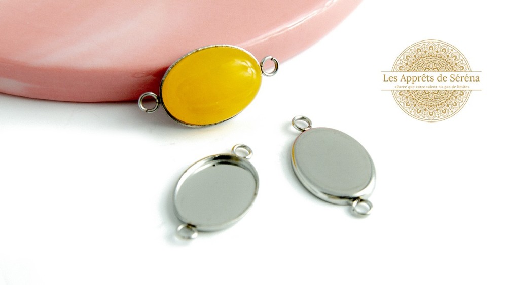 Connecteurs supports cabochons 14x10mm en acier inoxydable argenté