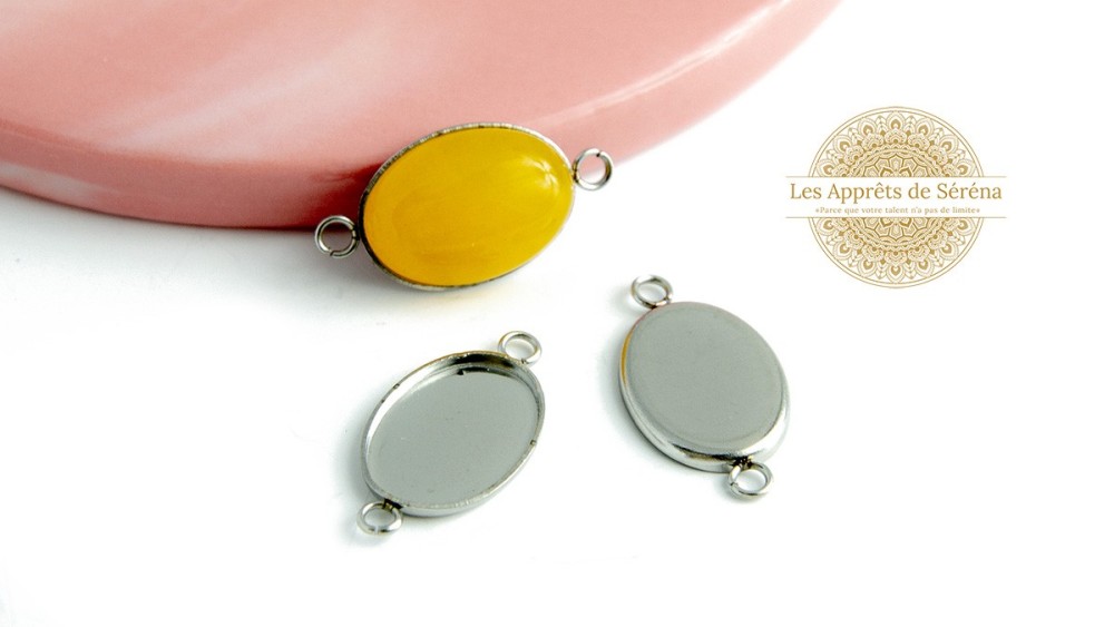Connecteurs supports cabochons 14x10mm en acier inoxydable argenté