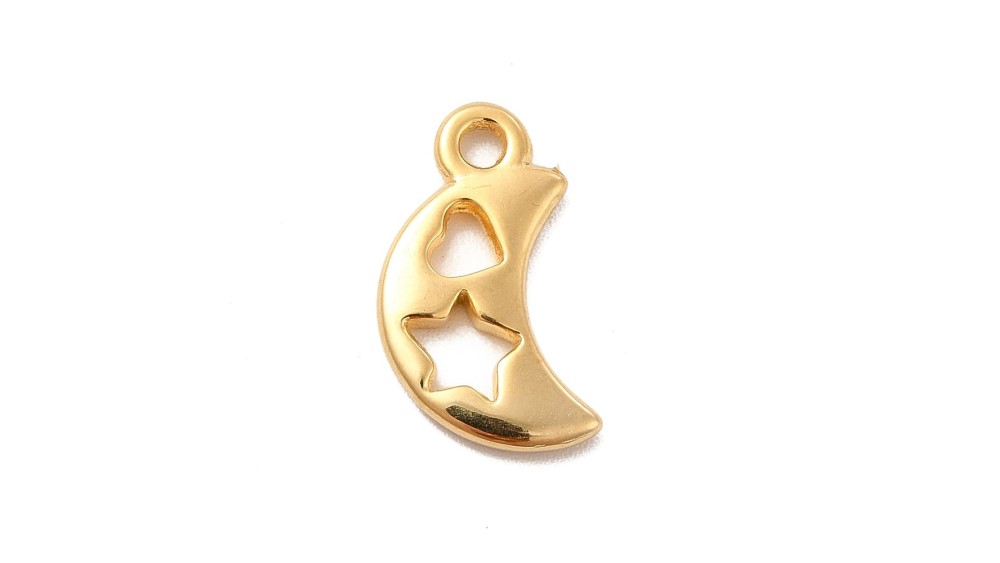 Pendentif lune en laiton plaqué or 24k
