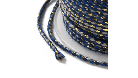 Cordon 1.5mm en coton 4 fils  bleu marine et or