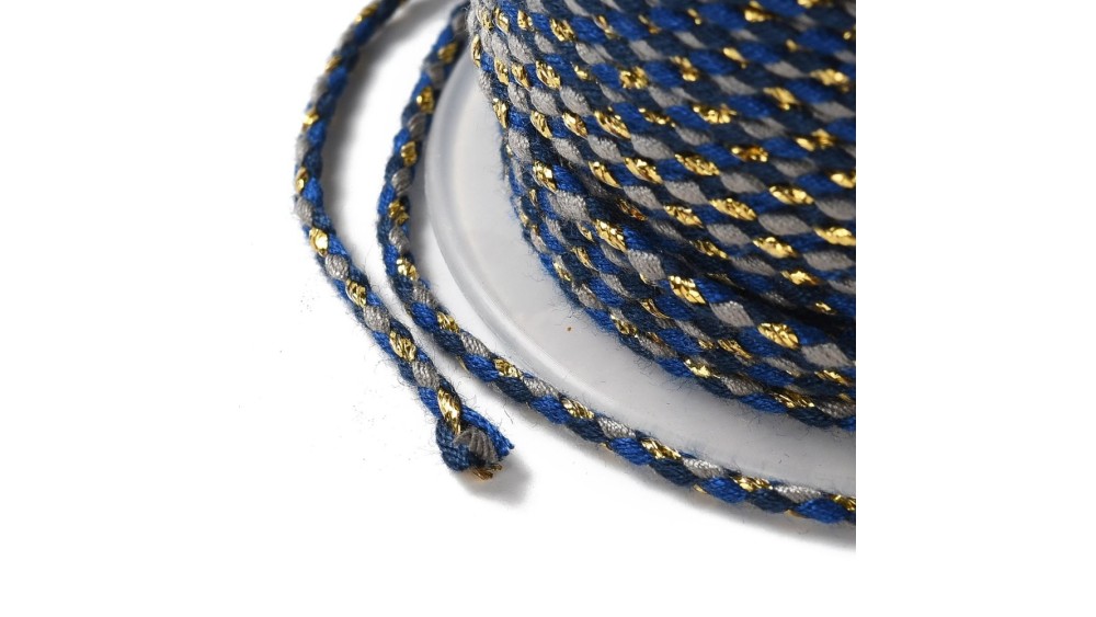 Cordon 1.5mm en coton 4 fils  bleu marine et or