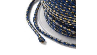 Cordon 1.5mm en coton 4 fils  bleu marine et or