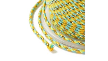 Cordon 1.5mm en coton 4 fils  vert anis, bleu et or