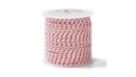 Cordon 1.5mm en coton 4 fils  rose et or