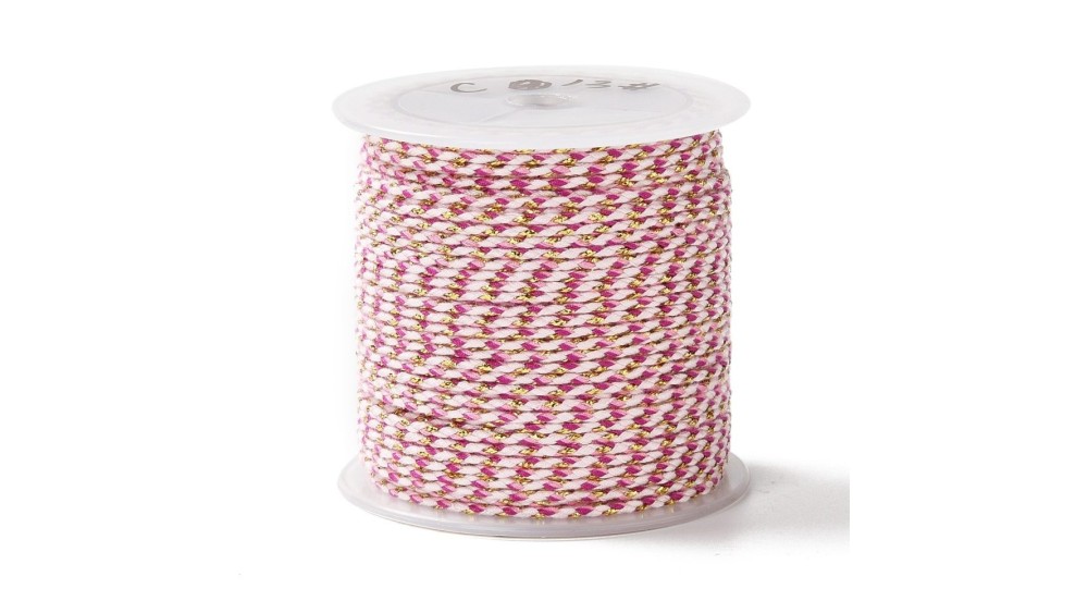 Cordon 1.5mm en coton 4 fils  rose et or