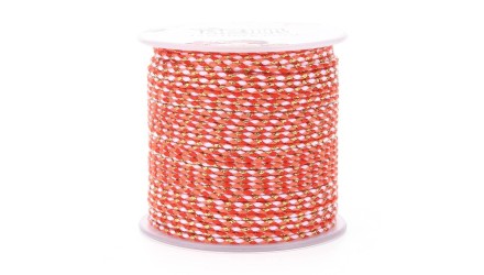 Cordon 1.5mm en coton 4 fils  rouge corail  et or