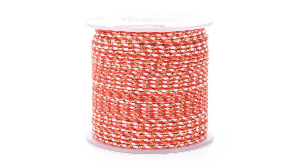 Cordon 1.5mm en coton 4 fils  rouge corail  et or