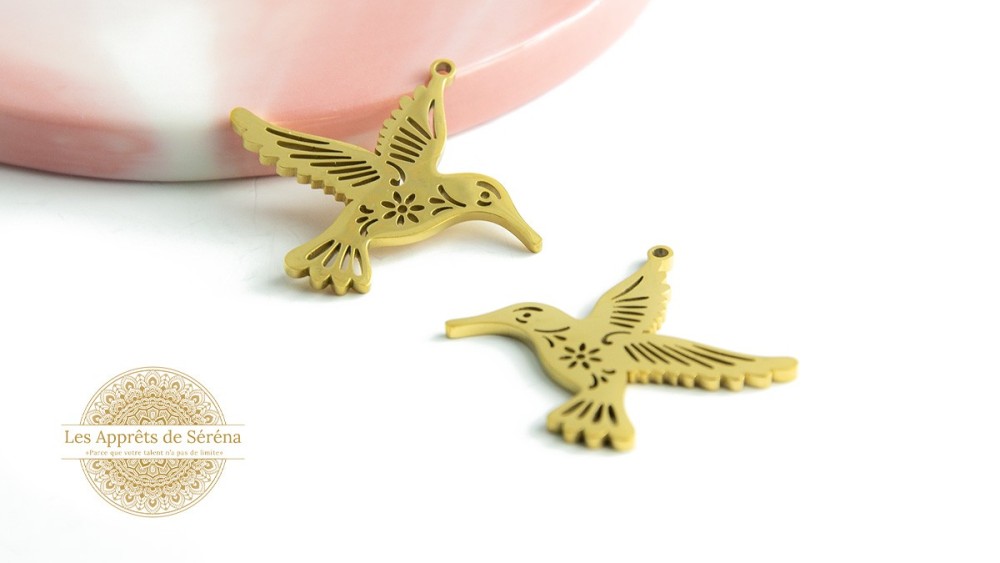 Pendentif oiseau en acier inoxydable plaqué or 18k