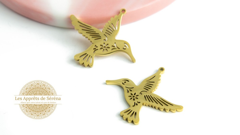 Pendentif oiseau en acier inoxydable plaqué or 18k