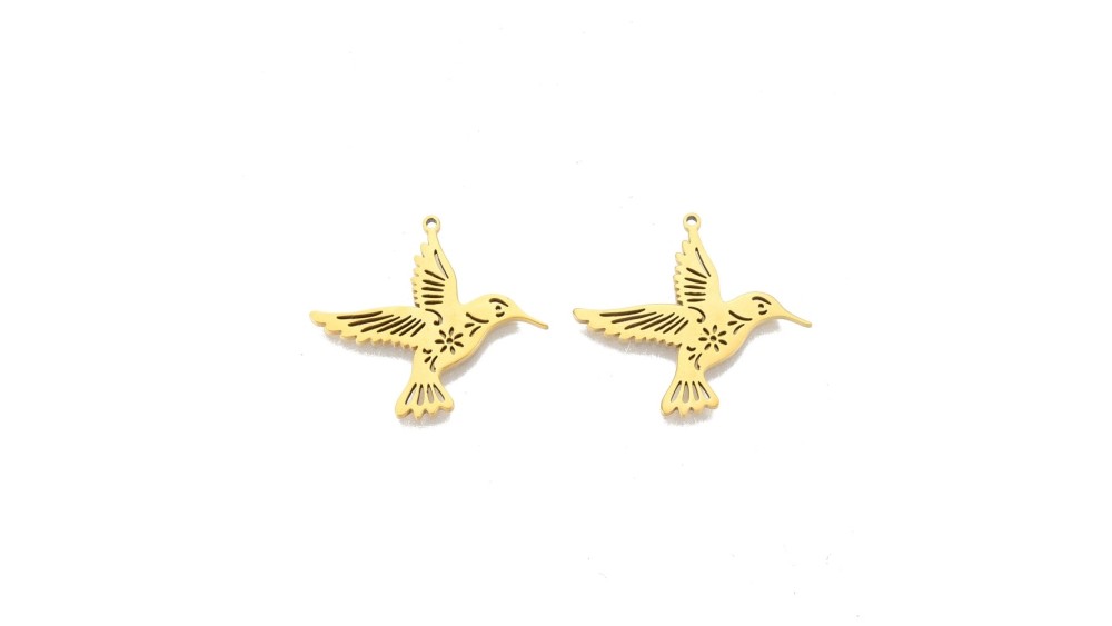 Pendentif oiseau en acier inoxydable plaqué or 18k