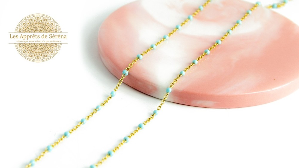Chaîne acier inoxydable émaillée 2x1.6mm bleu ciel