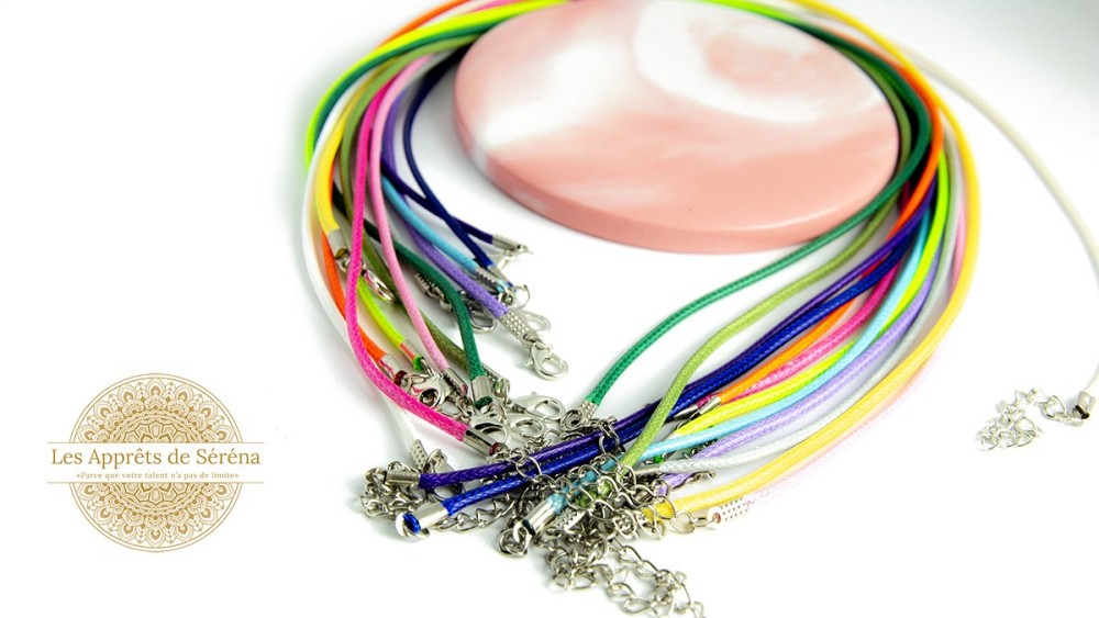 10 Supports collier cordon coton ciré  2mm