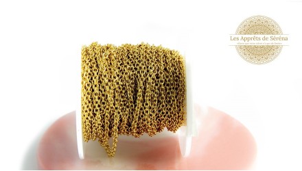 Chaîne 2x1.5mm acier inoxydable plaqué or 18k maille Belcher