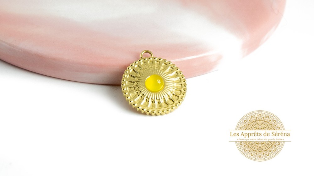 pendentif médaillon support pour cabochon 4mm acier inoxudable plaqué or