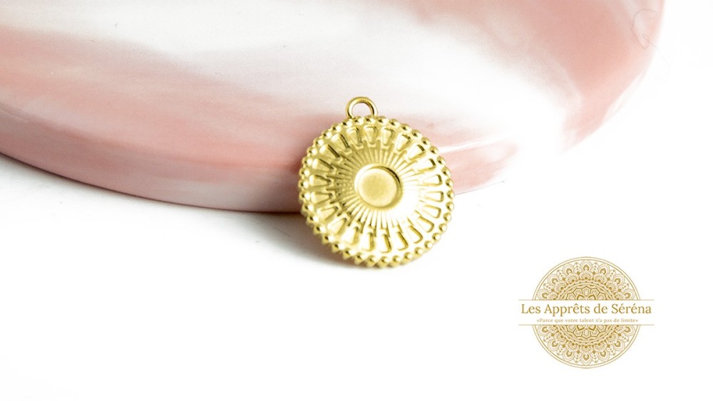 pendentif médaillon support pour cabochon 4mm acier inoxudable plaqué or