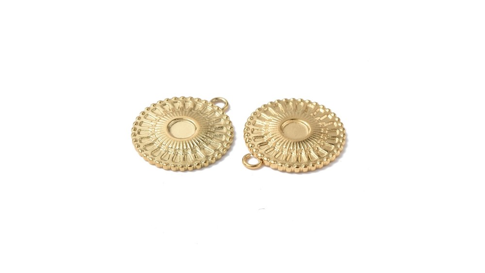 pendentif médaillon support pour cabochon 4mm acier inoxudable plaqué or