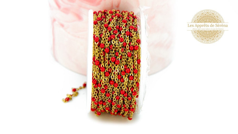Chaîne acier 304 dorée émaillée rouge 1.5mm