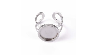 Bague support cabochon 12mm en acier inoxydable argent
