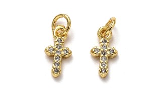 Mini charms croix en laiton plaqué or pour création bijoux fins