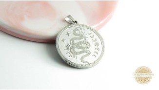 copy of Pendentif rond médaille serpent Kundalini et phases lunaires