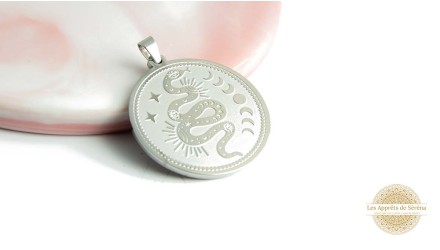 copy of Pendentif rond médaille serpent Kundalini et phases lunaires
