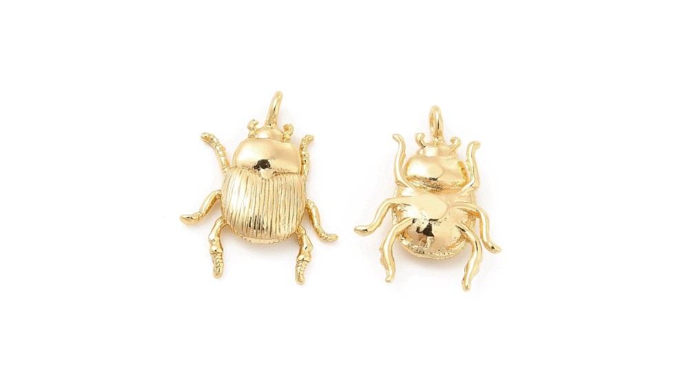 Pendentif fin scarabée Egyptien en laiton plaqué or 18k pour créations