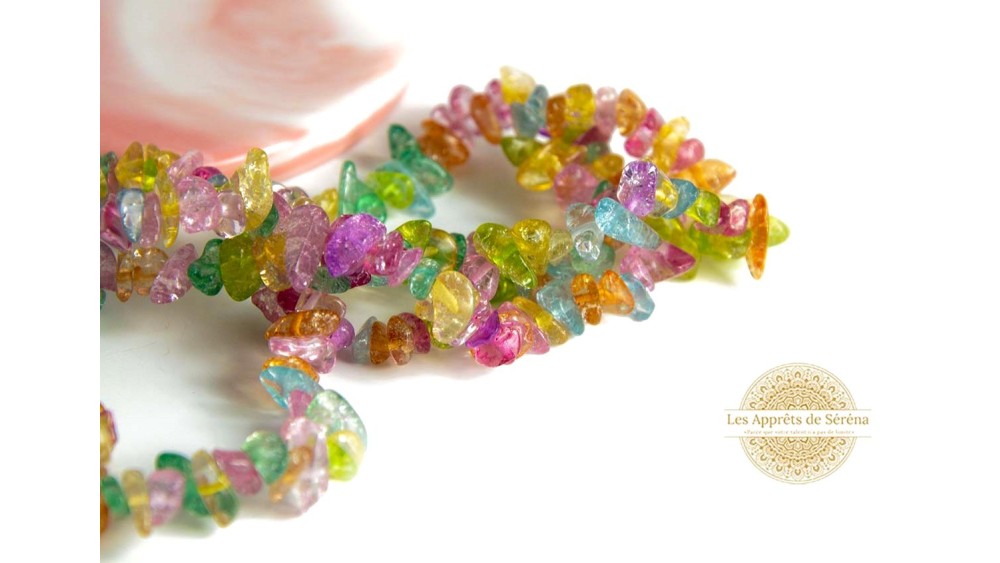 Perles puces en verre craquelé multicolore