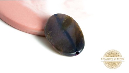 Grande perle plate en agate de feu bleue 30x40mm