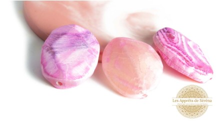 Grande perle plate en agate de feu ROSE