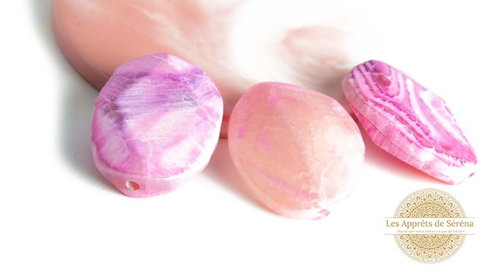Grande perle plate en agate de feu ROSE