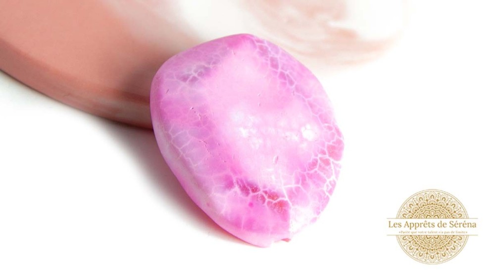 Grande perle plate en agate de feu ROSE 30X40mm