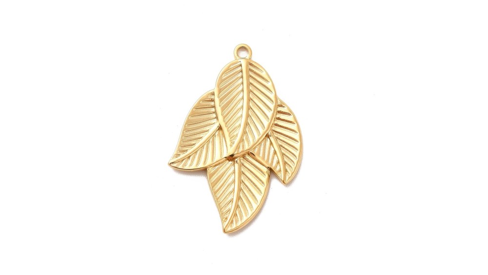 Pendentif feuille en acier inoxydable plaqué or 18k