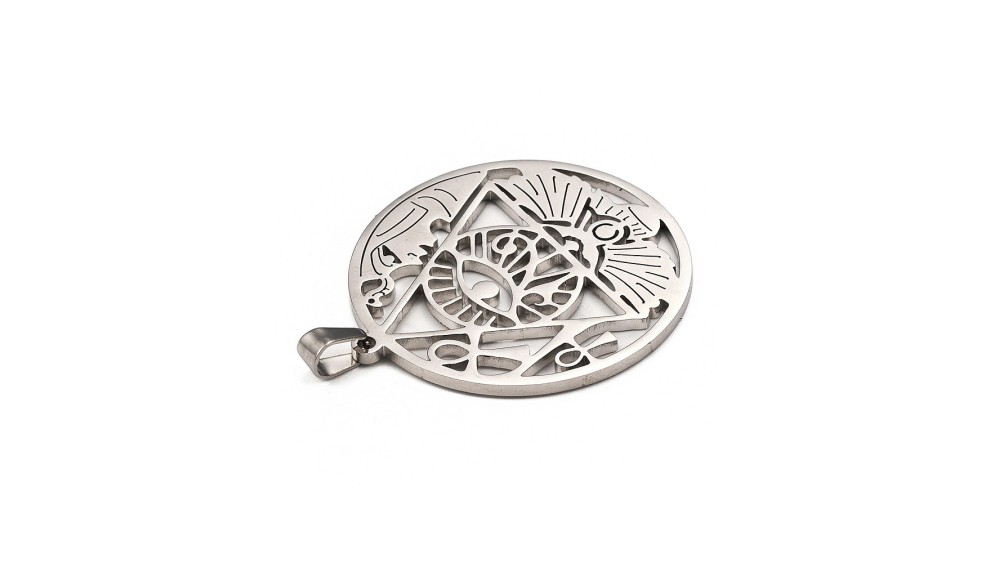 Grand pendentif œil d'Horus et croix ankh en acier inoxydable