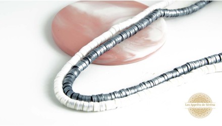 Perle Heishi 6mm en pâte polymère noires et blanches or pour création