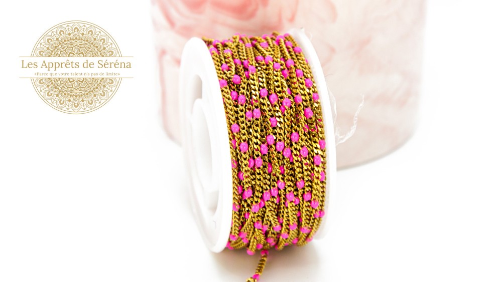 chaine maille gourmette rose