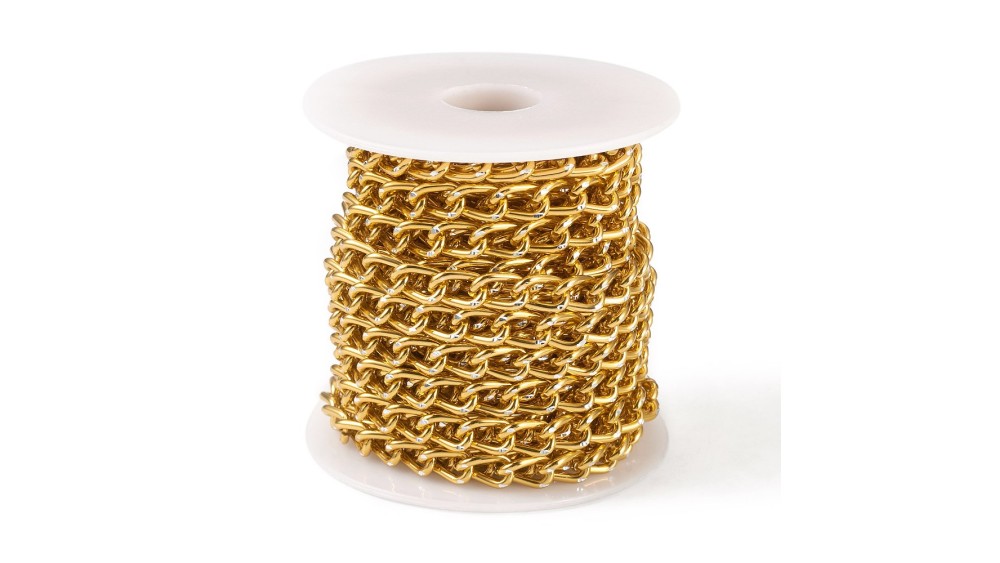 Chaîne maille gourmette 8x5mm en aluminium couleur or