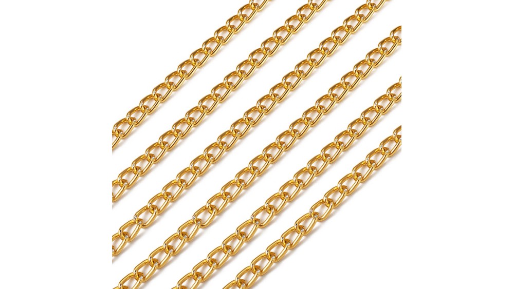 Chaîne maille gourmette 8x5mm en aluminium couleur or